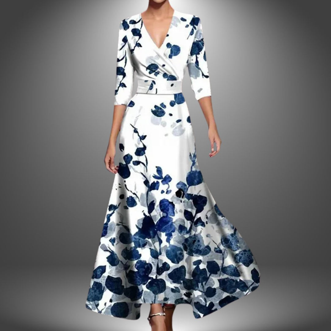 Elysia | Elegant Printed Wrap Dress with 3/4 Sleeves