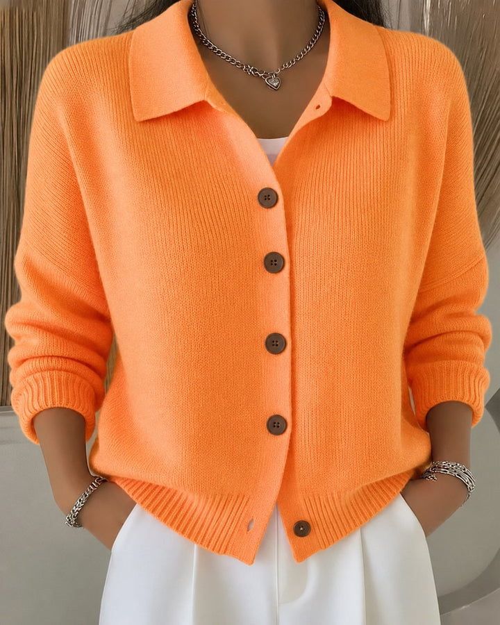 Élodie | Collared Rib Knit Cardigan