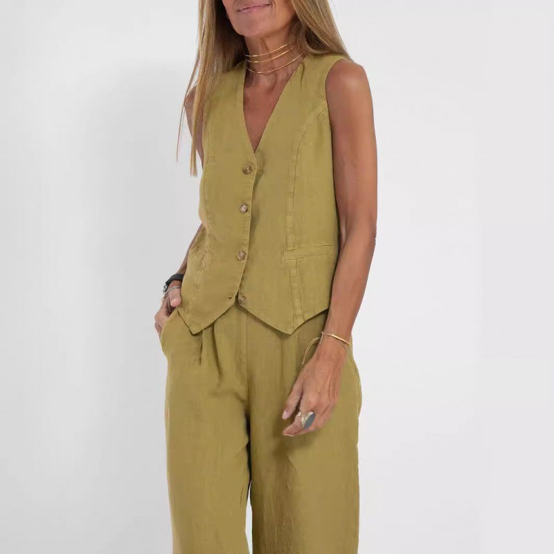 Eliana | Linen Button Detail Vest