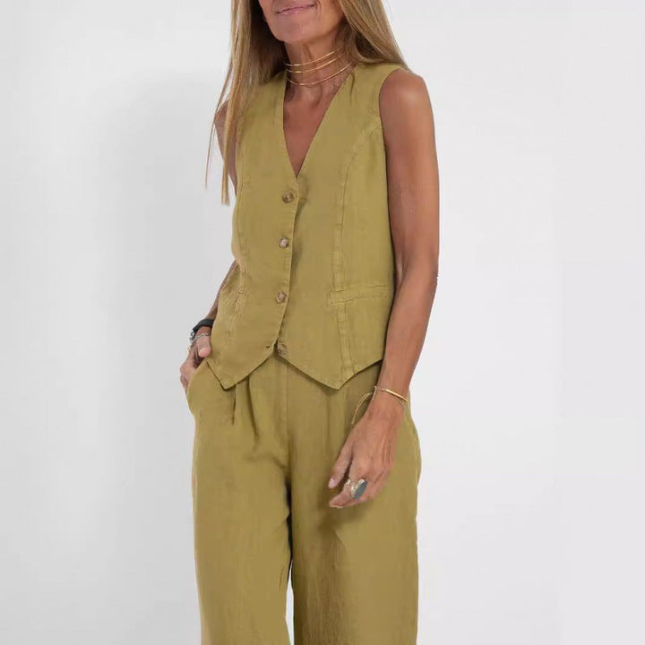 Eliana | Linen Button Detail Vest