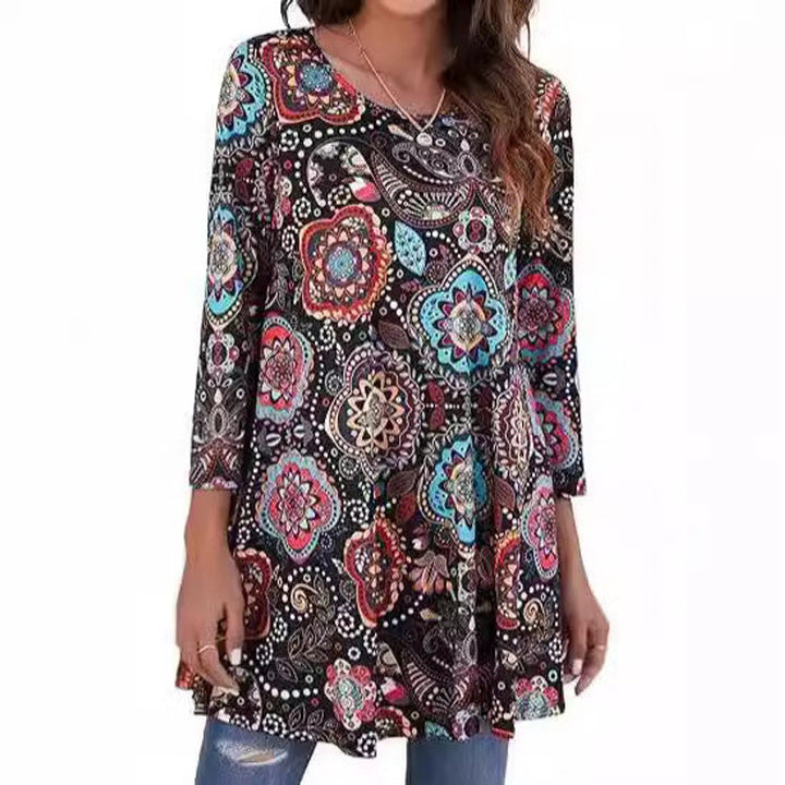 Avelyn | A-Linien-Tunika-Oberteil mit Mandala-Print und 3/4-Ärmeln