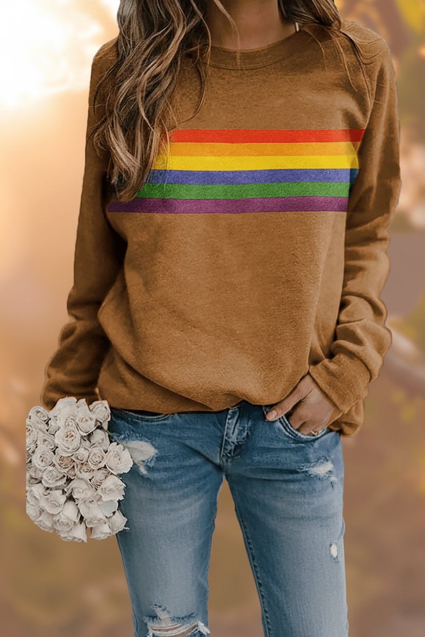 Elowen | Rainbow Striped Relaxed-Fit Crew-Neck Sweater
