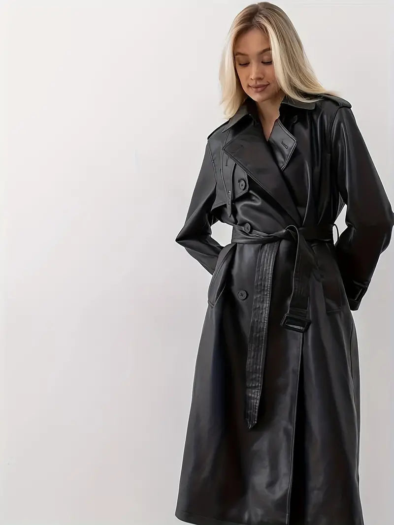 Valerie | Trench lungo elegante da donna in ecopelle con cintura