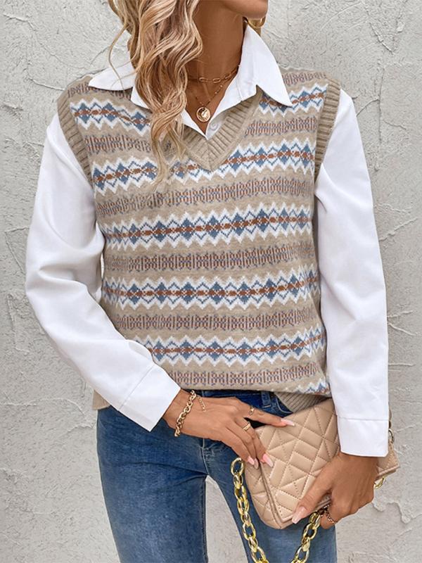 Elowen | Ärmellose Jacquard-Strickweste mit Ethno-Muster