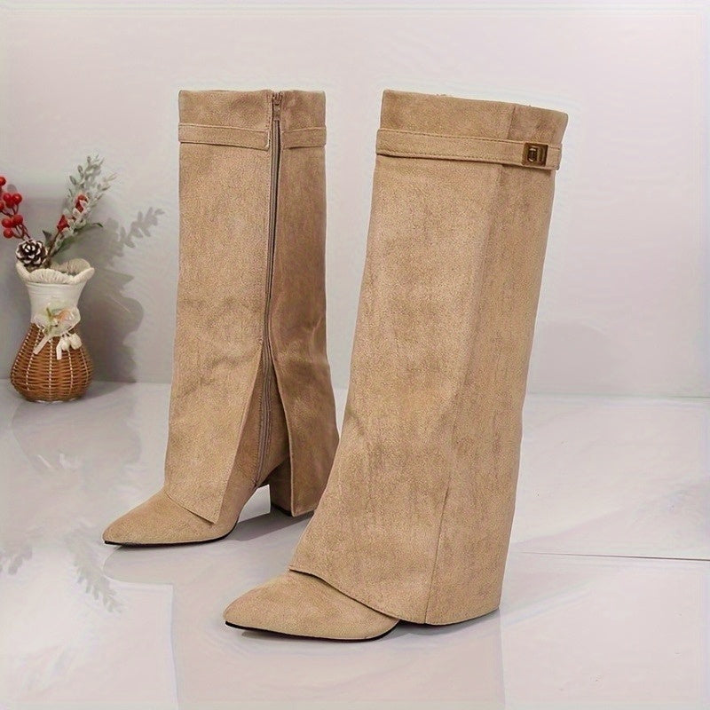 Vespera | Elegante Stiefel für Damen in Velourslederoptik mit knöchelhohem Schaft und Blockabsatz