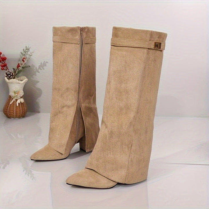 Vespera | Elegante Stiefel für Damen in Velourslederoptik mit knöchelhohem Schaft und Blockabsatz