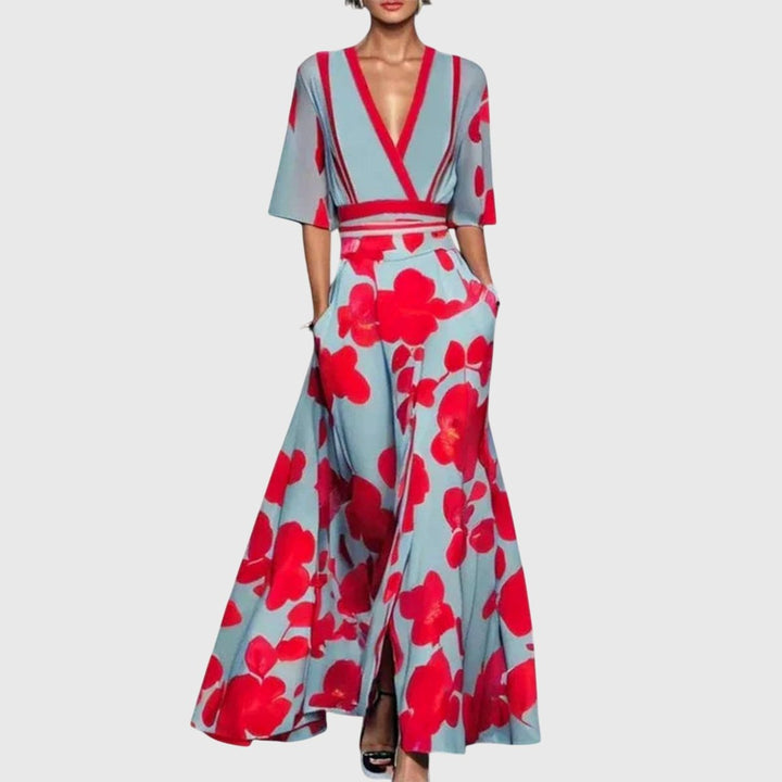 Elowen | Women's Floral 3/4 Sleeve Maxi Wrap Dress