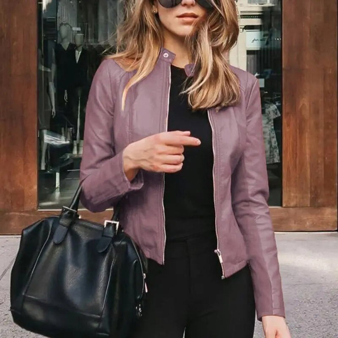 Phoebe | Slim-Fit Faux Leather Jacket – Stylish Cropped Cut for Women