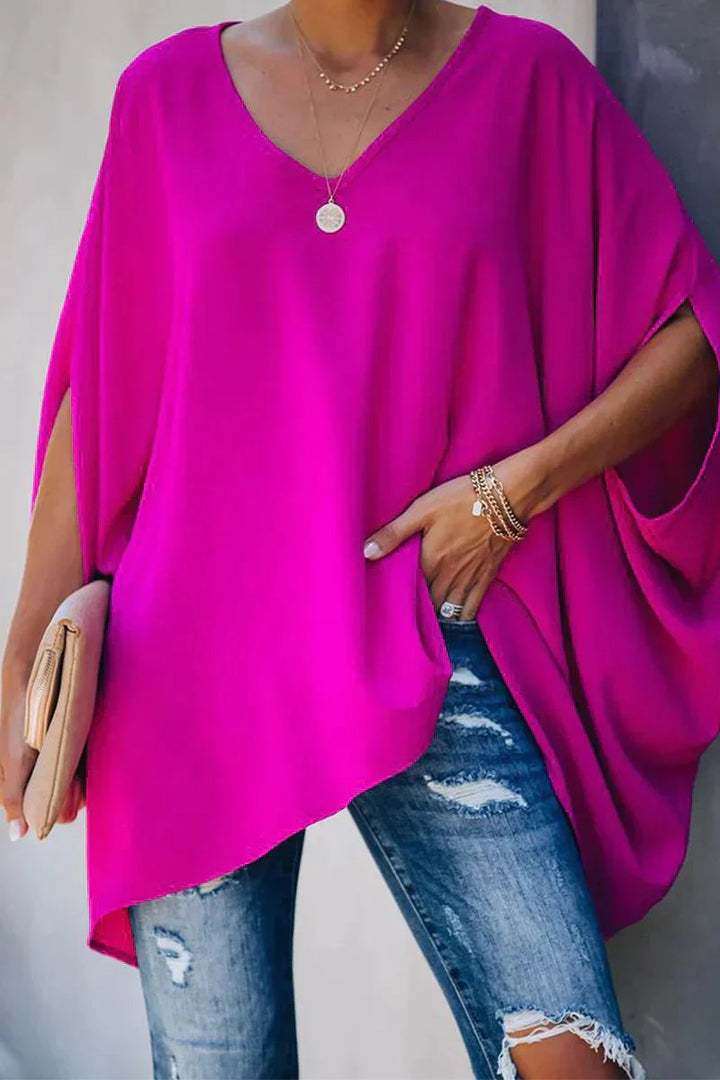 Damilia | Oversized-Tunika-Oberteil mit Fledermausärmeln und V-Ausschnitt