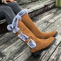 Harper | Bequeme Stiefel für Damen aus Kunstveloursleder mit Fellbesatz, Schnalle und knöchelhohem Schaft