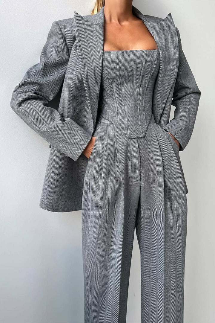 Milan | Elegantes 3-teiliges Damenblazer-Set mit zweireihiger Knopfleiste