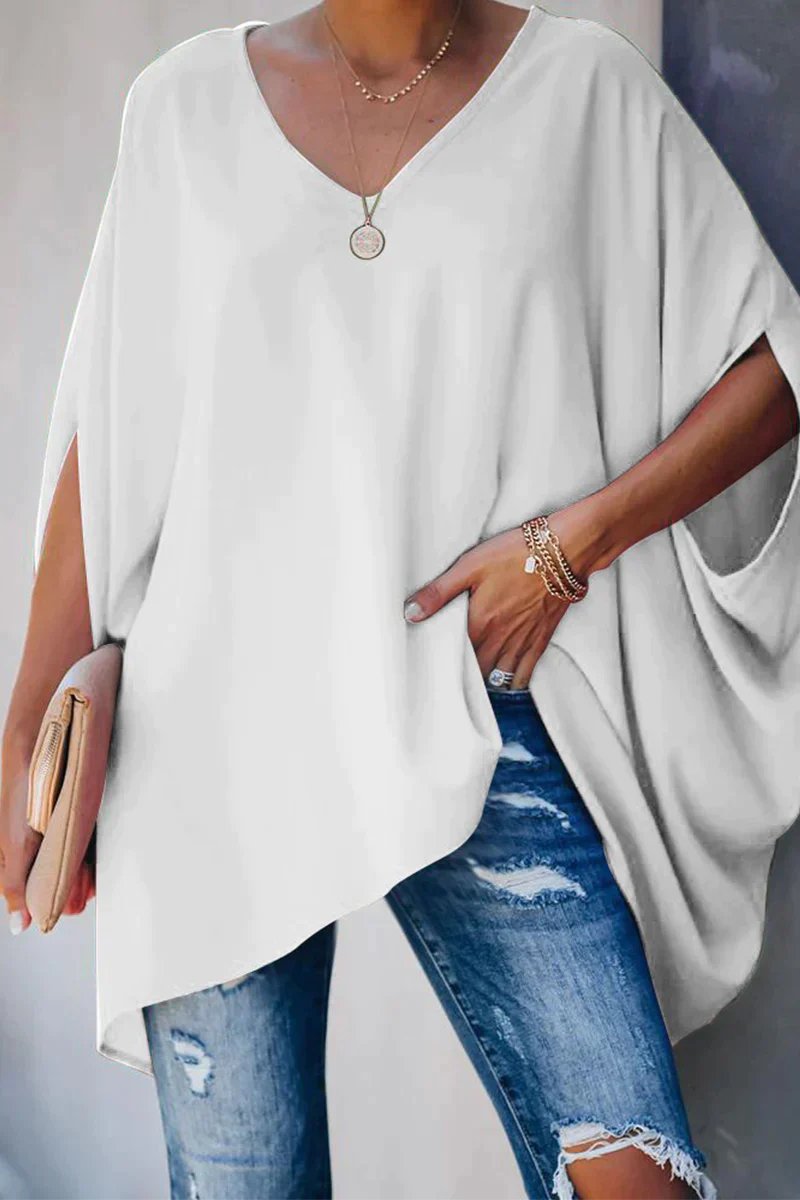 Damilia | Oversized-Tunika-Oberteil mit Fledermausärmeln und V-Ausschnitt