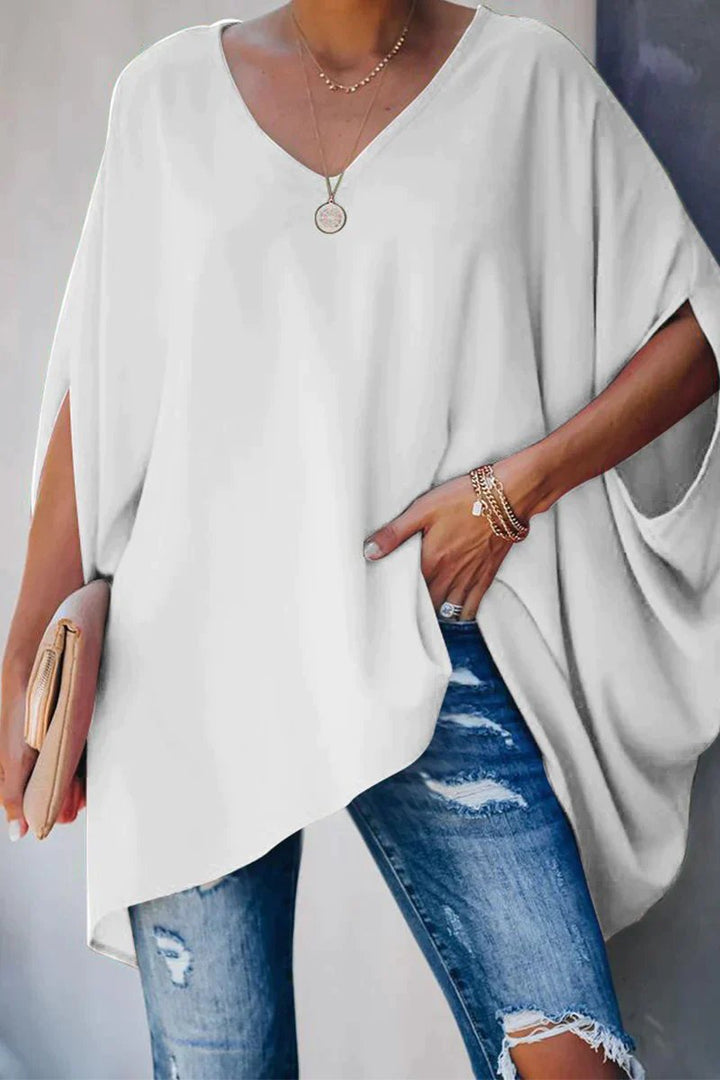 Damilia | Oversized-Tunika-Oberteil mit Fledermausärmeln und V-Ausschnitt