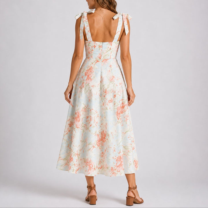 Aurelia | Florales Midikleid für Damen als Hochzeitsgastkleid im Herbst mit gerafftem Oberteil