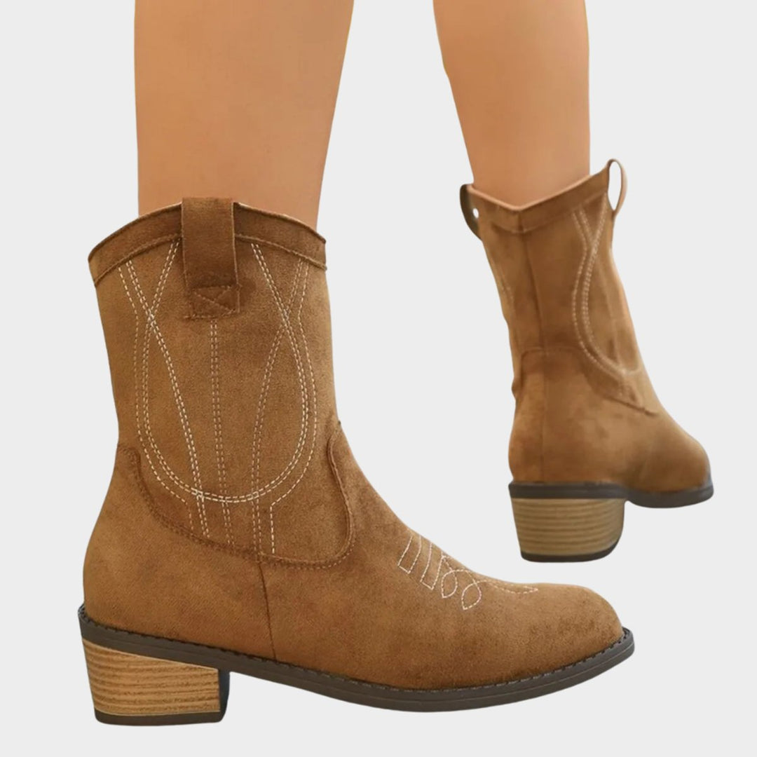Lunaria | Elegante Ankle Boots für Damen aus besticktem Veloursleder mit mittelhohem Schaft