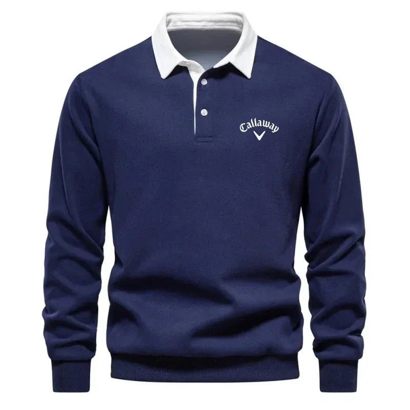 Hudson | Contrast Collar Long-Sleeve Cotton Blend Polo Sweater