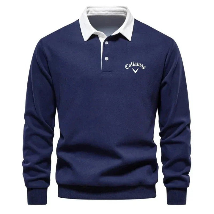 Hudson | Contrast Collar Long-Sleeve Cotton Blend Polo Sweater