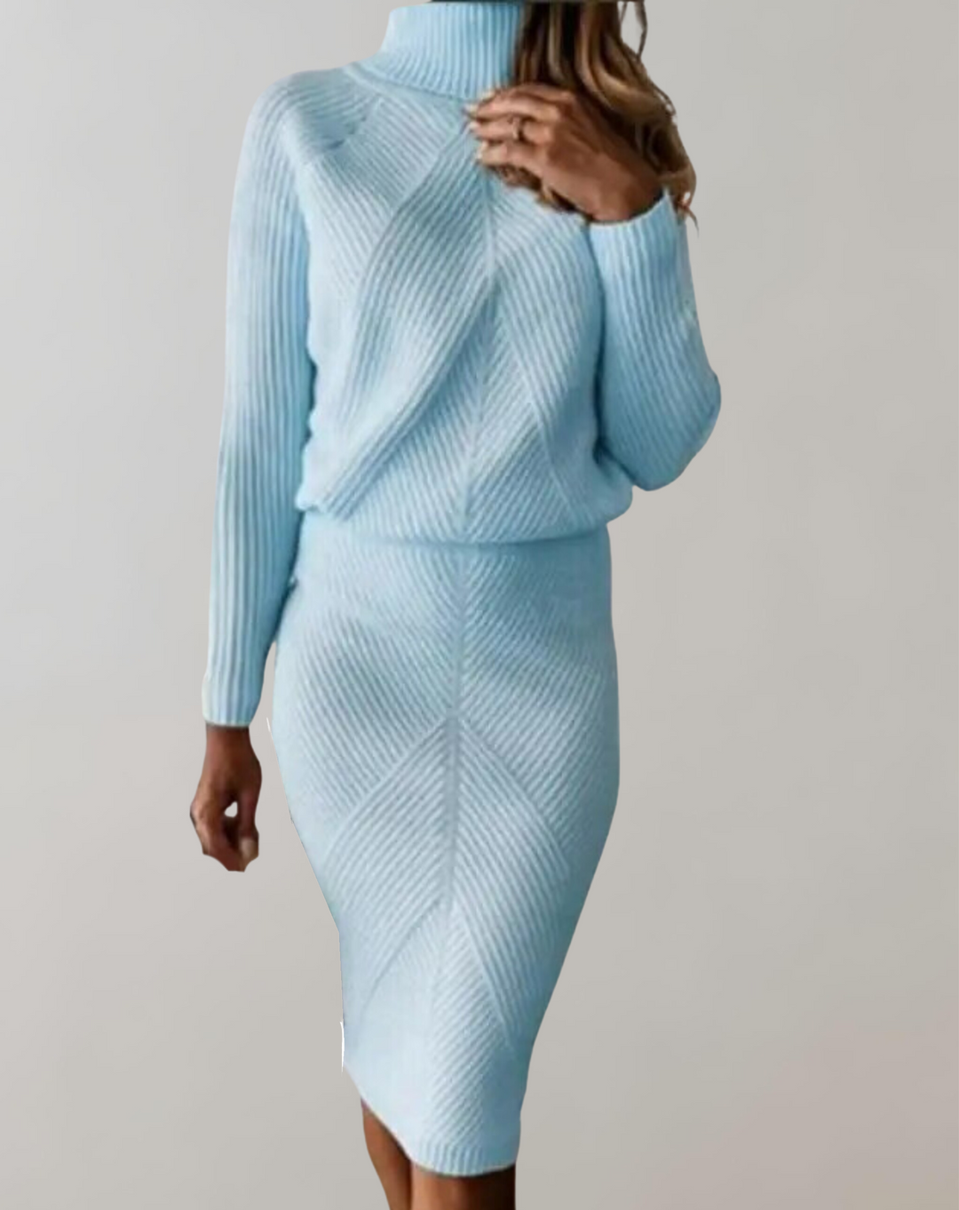 Aura | Completo elegante con maglione dolcevita in maglia e gonna aderente