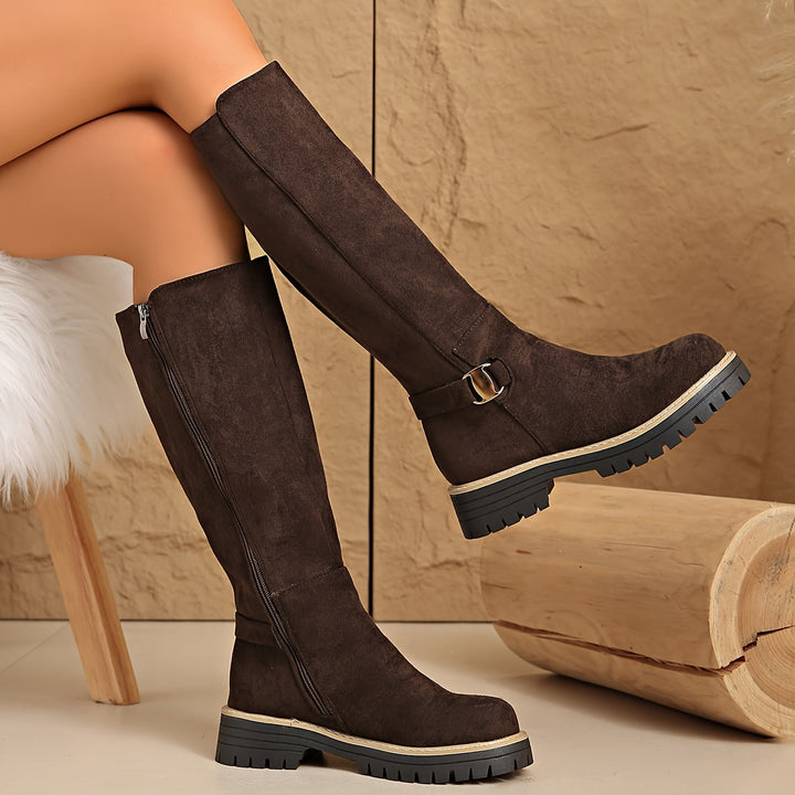 Sabeli | Elegante Velourslederstiefel für Damen mit knöchelhohem Schaft und Blockabsatz