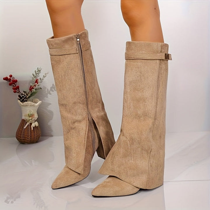 Vespera | Elegante Stiefel für Damen in Velourslederoptik mit knöchelhohem Schaft und Blockabsatz