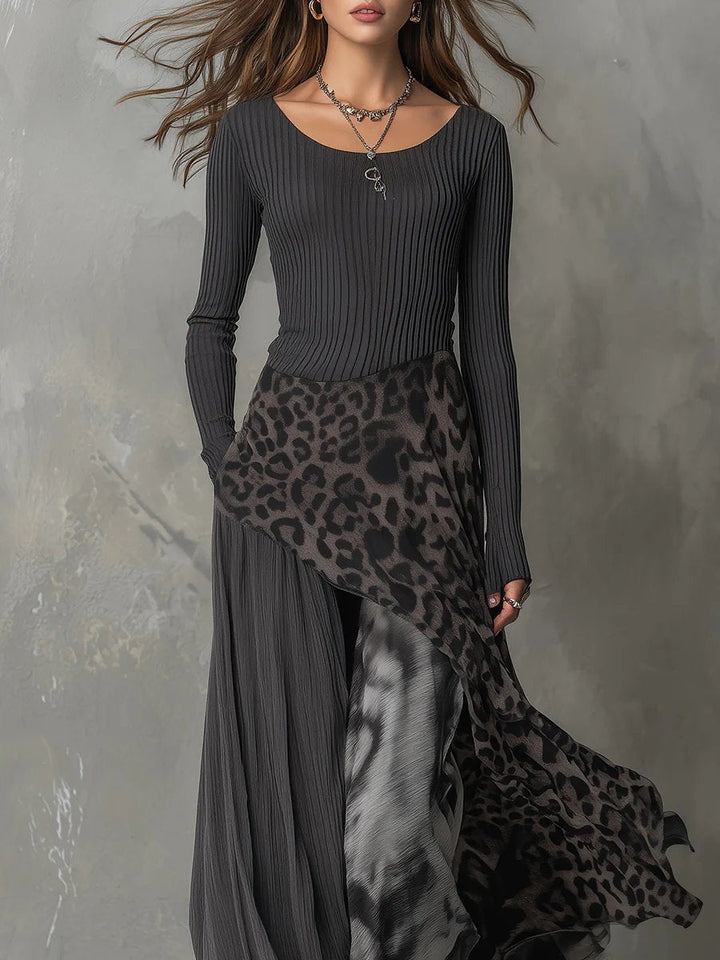 Elouise | Elegante abito lungo leopardato a coste