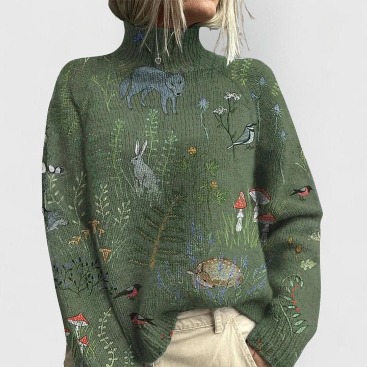 Aria | Turtleneck Sweater – Relaxed Fit with Floral Pattern for Women