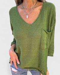Rosalie | V-Neck Pocket Knit Top