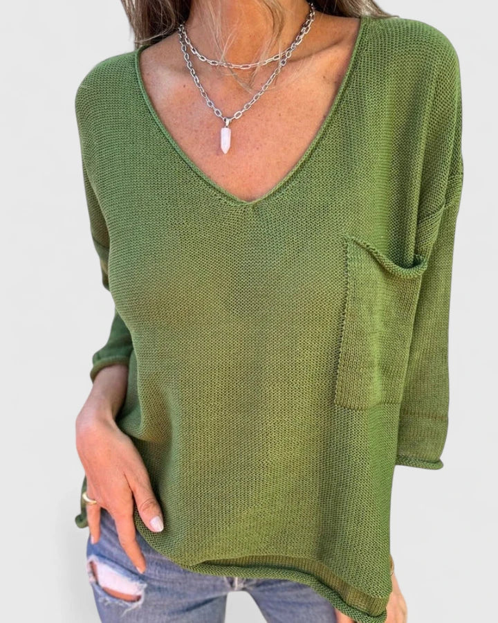 Rosalie | V-Neck Pocket Knit Top