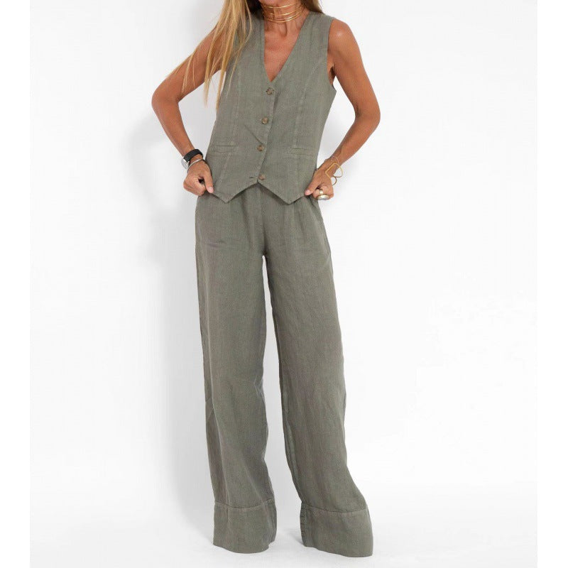Eliana | Linen Button Detail Vest