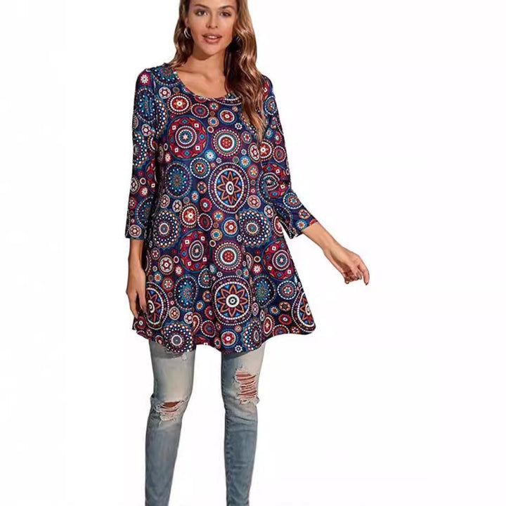 Avelyn | A-Linien-Tunika-Oberteil mit Mandala-Print und 3/4-Ärmeln