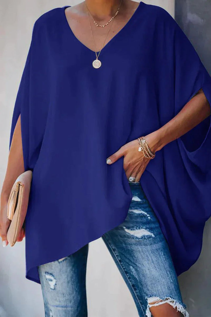 Damilia | Oversized-Tunika-Oberteil mit Fledermausärmeln und V-Ausschnitt
