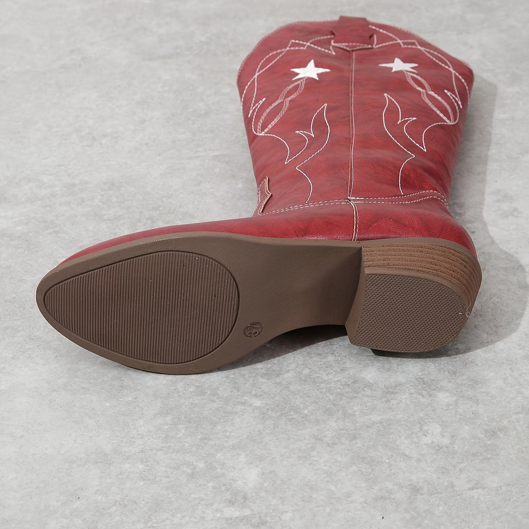 Seraphina | Kniehohe Cowboystiefel mit weitem Schaft und Sternstickerei für Damen