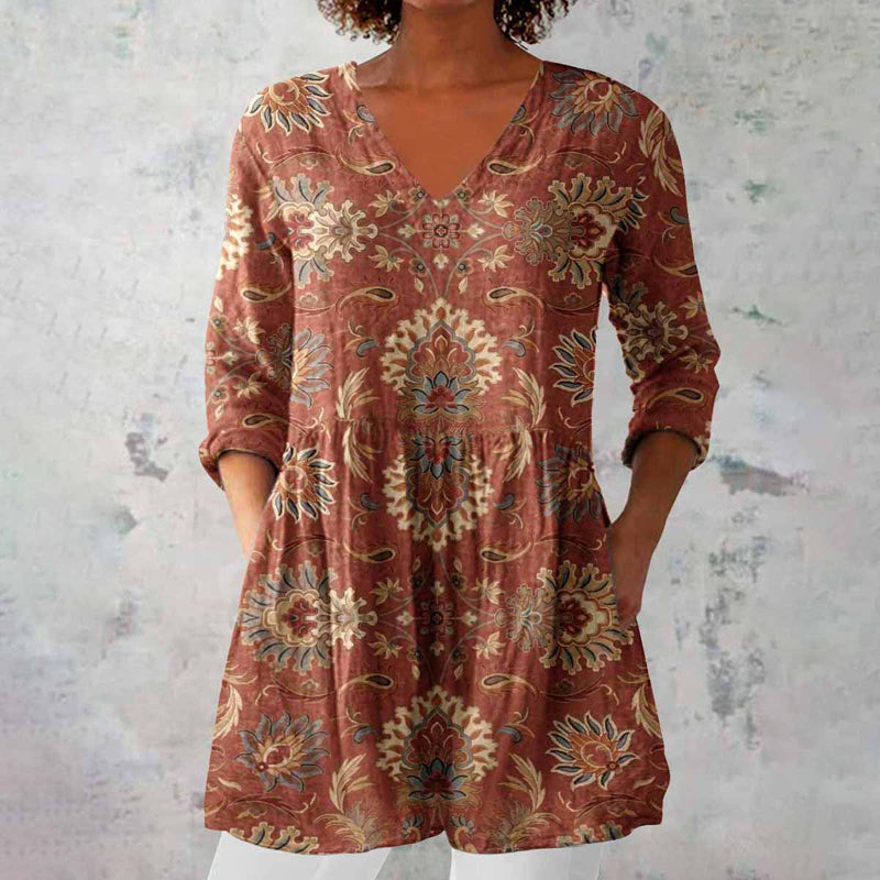 Seravelle | Bohemian Printed V-Neck Tunic