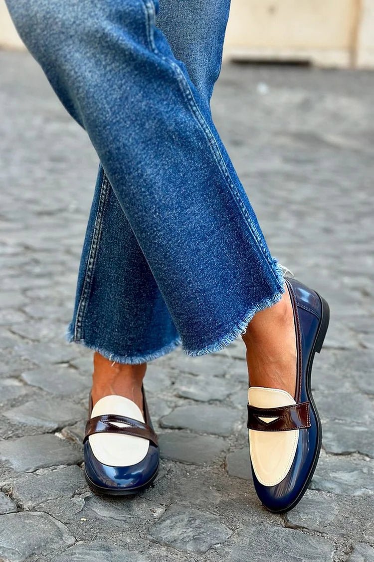 Giselle | Moderne zweifarbige Damen-Loafer aus Leder zum Hineinschlüpfen