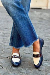 Giselle | Moderne zweifarbige Damen-Loafer aus Leder zum Hineinschlüpfen