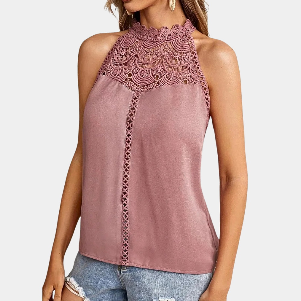 Abigail | Elegant Lace Yoke Sleeveless Top 0