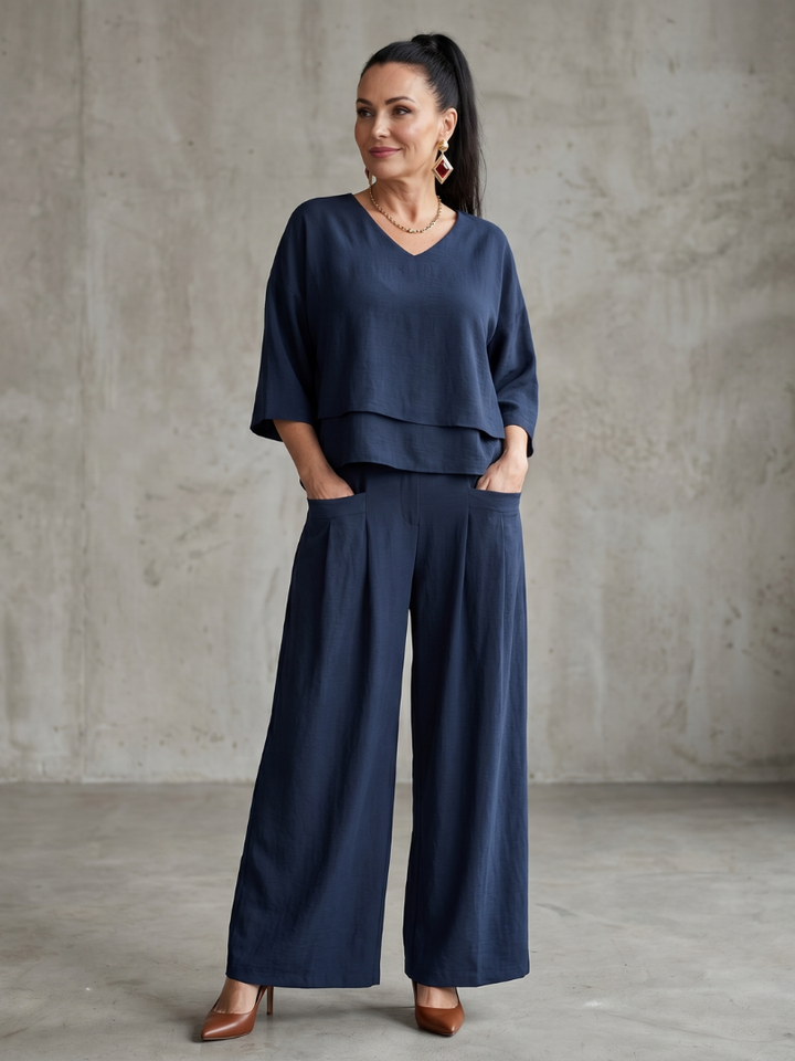 Abigail | Stylish Layered Top & Wide-Leg Trouser Set 0