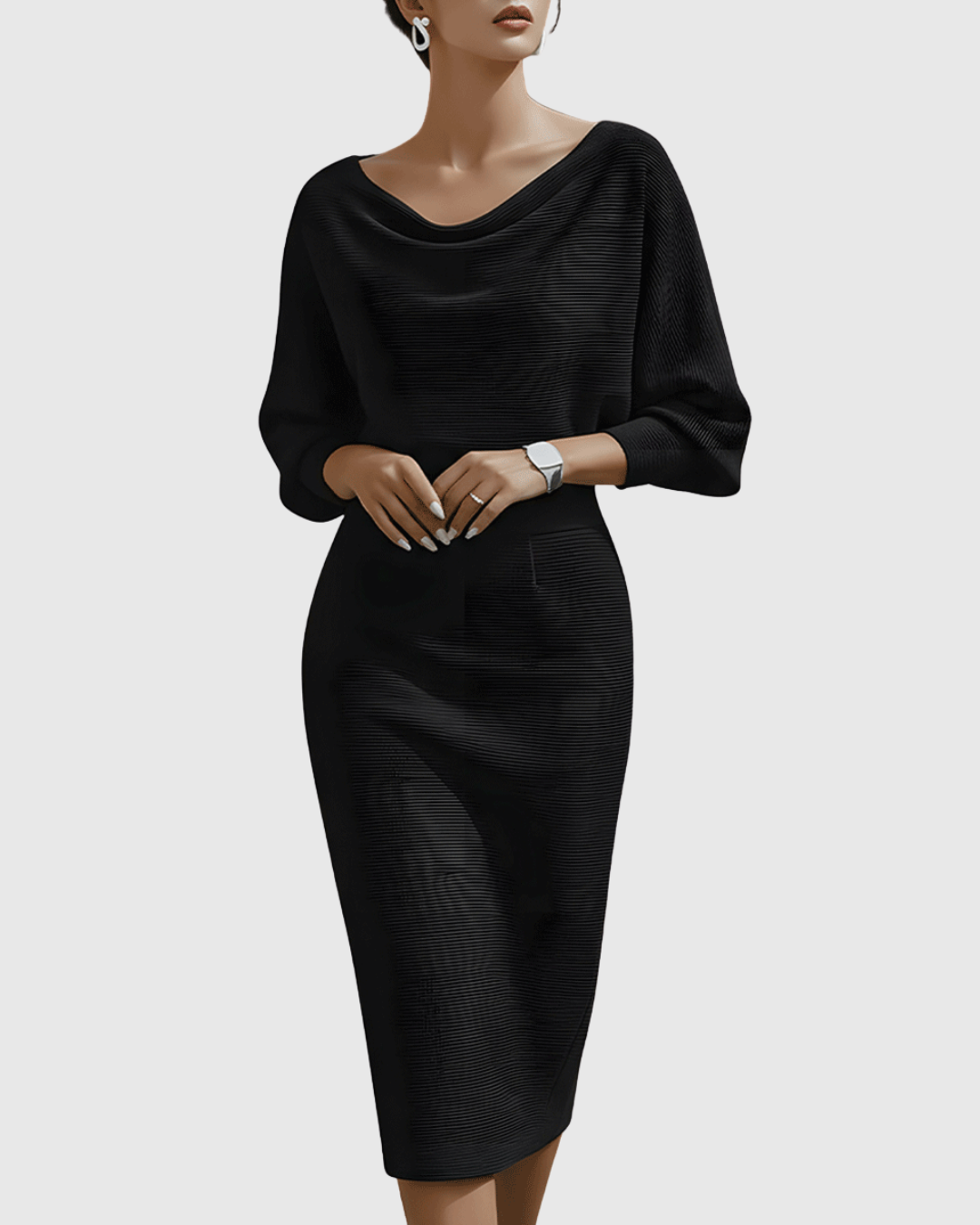 Adelaide | Elegant Draped Batwing Midi Dress 0