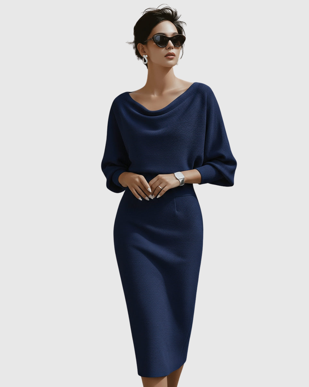 Adelaide | Elegant Draped Batwing Midi Dress 1