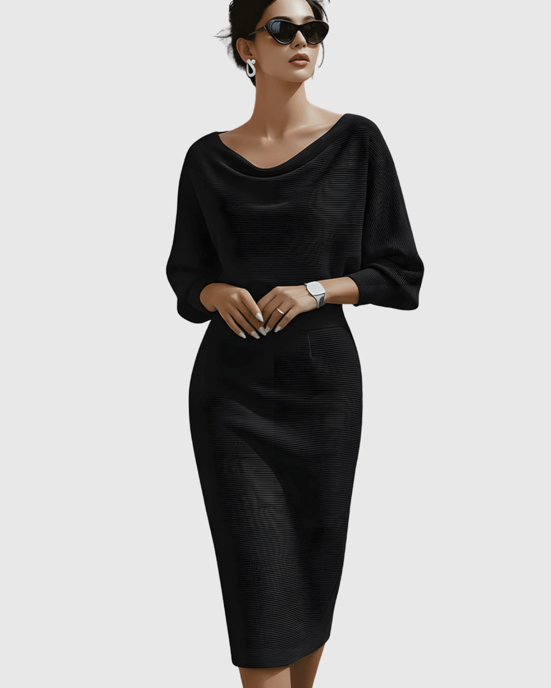 Adelaide | Elegant Draped Batwing Midi Dress 2