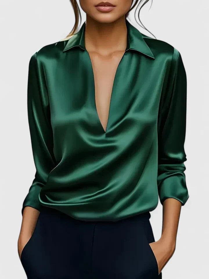 Alice | Elegant Draped Collared Long Sleeve Blouse 0