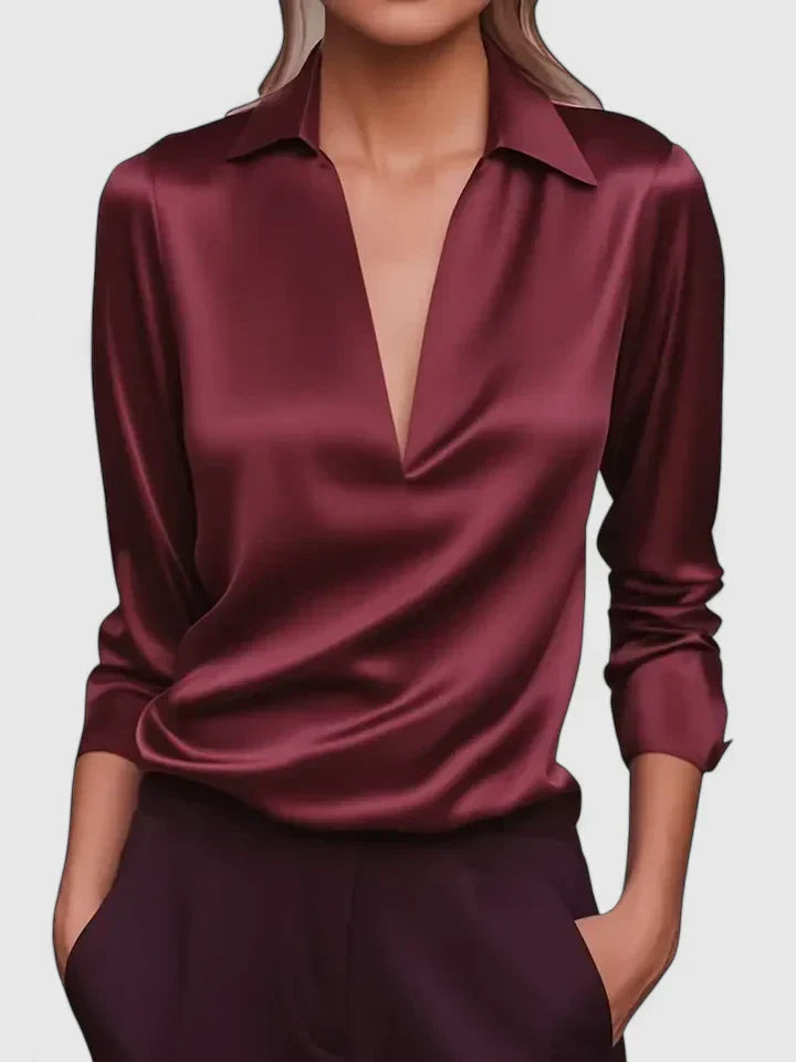 Alice | Elegant Draped Collared Long Sleeve Blouse 2