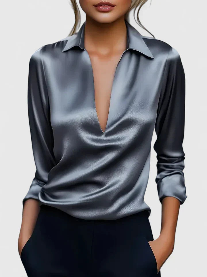 Alice | Elegant Draped Collared Long Sleeve Blouse 3