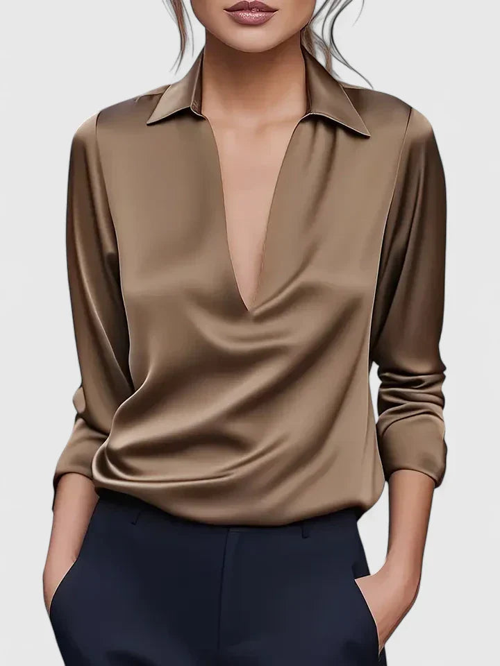Alice | Elegant Draped Collared Long Sleeve Blouse 5