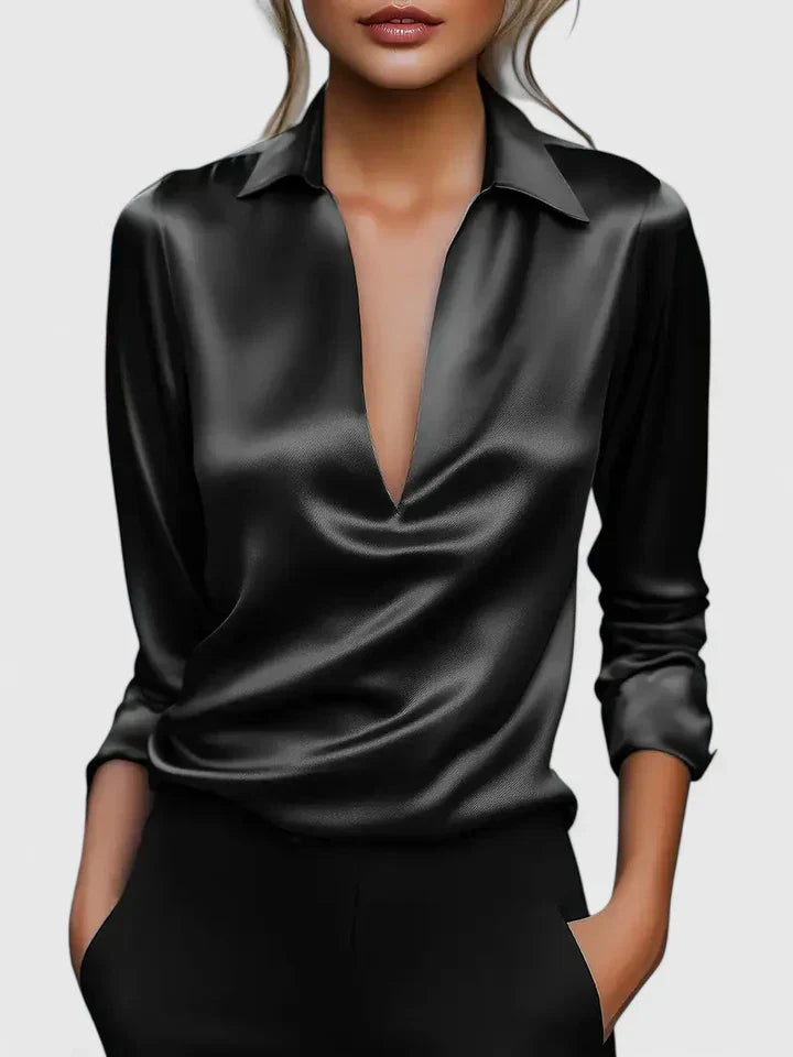 Alice | Elegant Draped Collared Long Sleeve Blouse 6