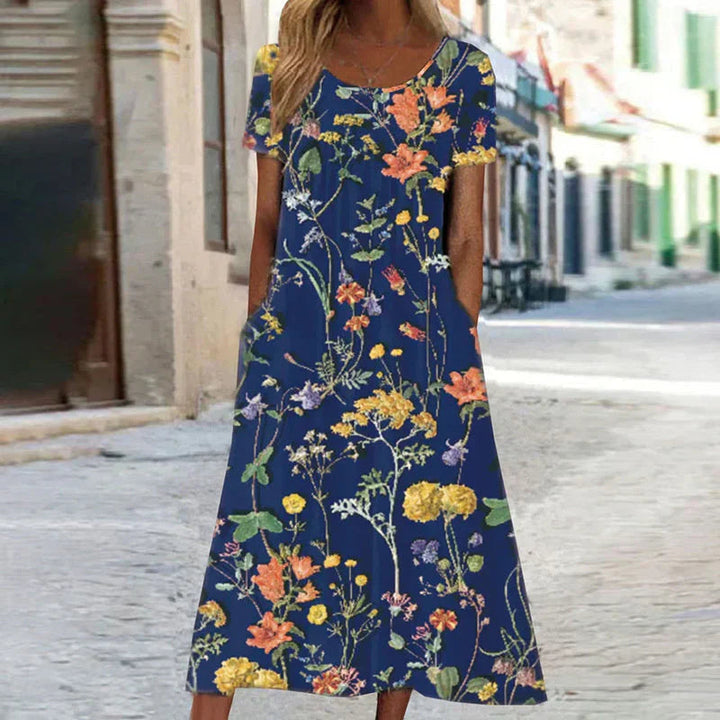 Alice | Elegant & Botanical Print Short Sleeve Midi Dress 1