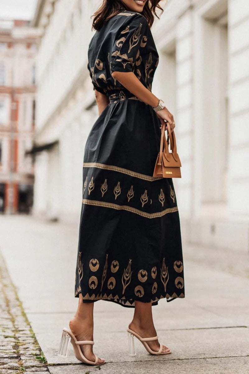 Annabelle | Sophisticated Geometric Printed Collared Midi Dress 1