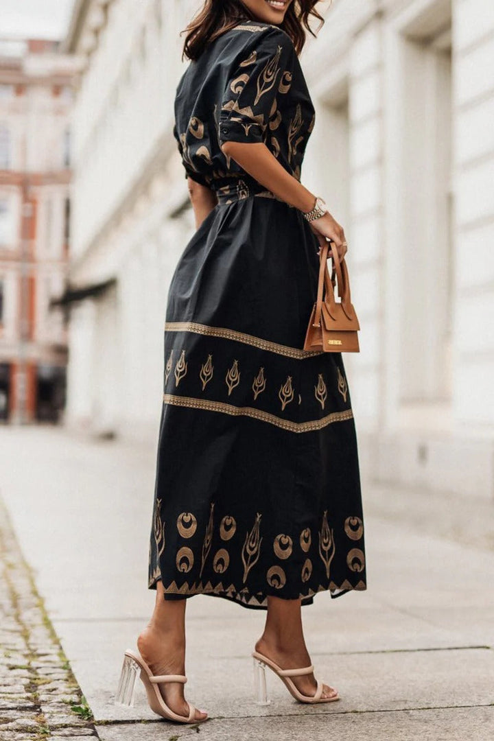 Annabelle | Sophisticated Geometric Printed Collared Midi Dress 1