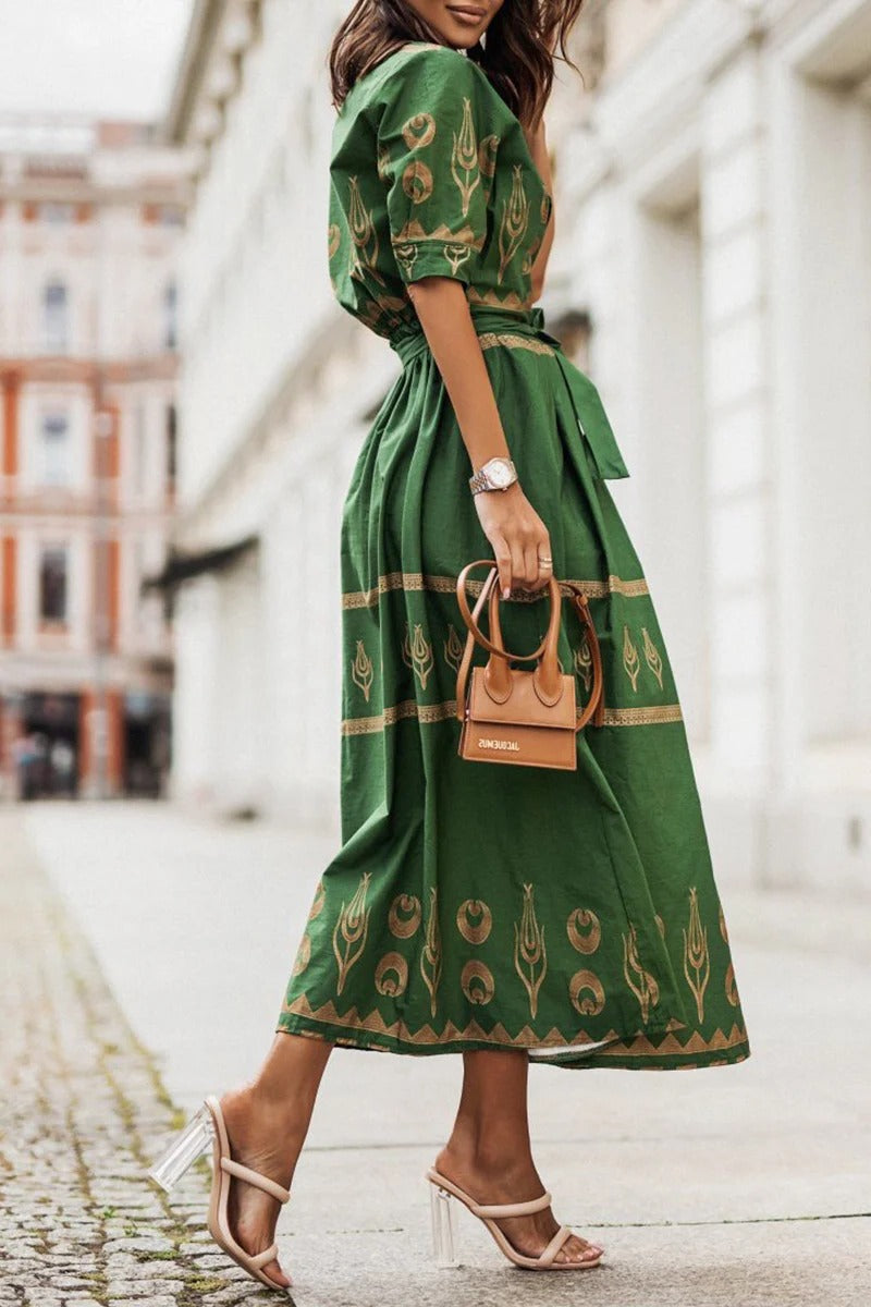 Annabelle | Sophisticated Geometric Printed Collared Midi Dress 2