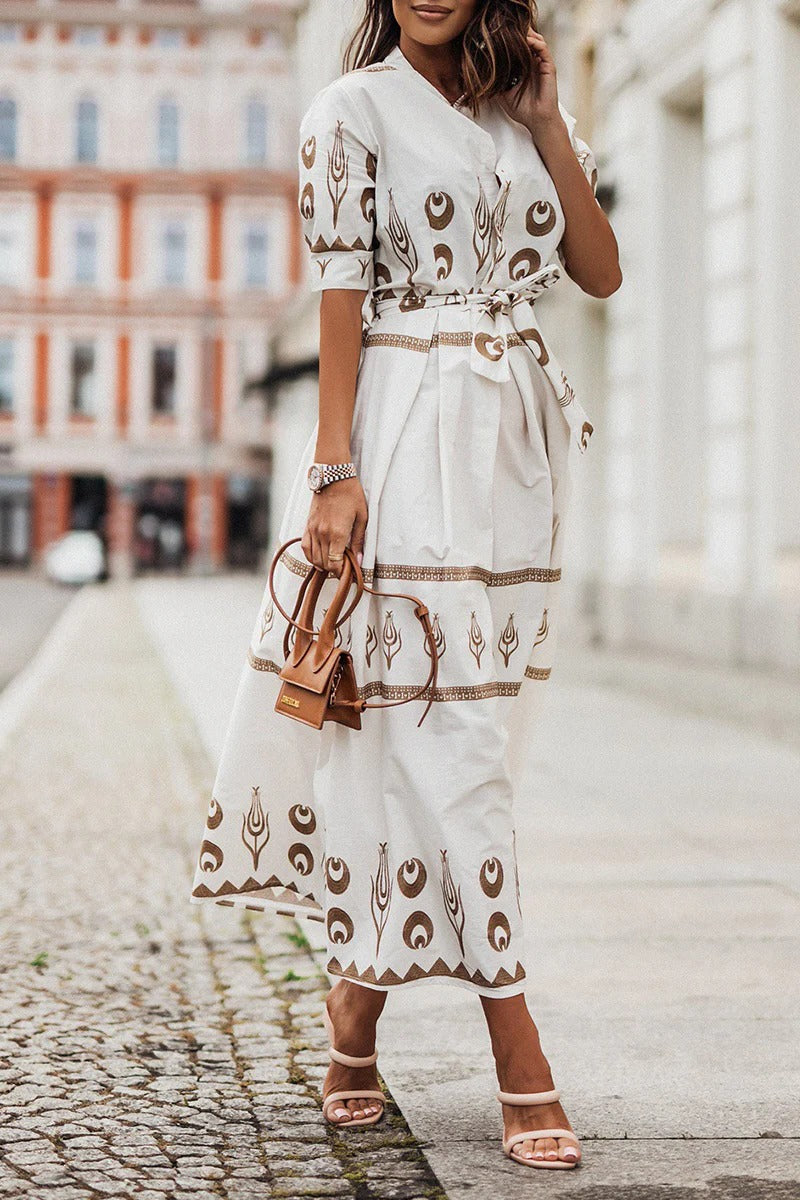 Annabelle | Sophisticated Geometric Printed Collared Midi Dress 4
